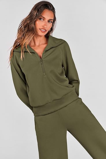 Women's 2-Piece Active Set for Casual Loungewear, Daily Errands, and Seasonal Comfy Style, L (Olive Green)