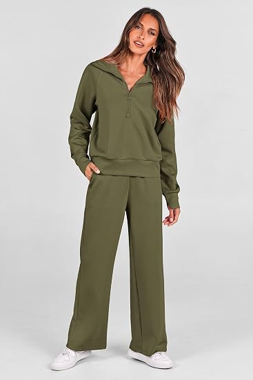 Women's 2-Piece Active Set for Casual Loungewear, Daily Errands, and Seasonal Comfy Style, XL (Olive Green)