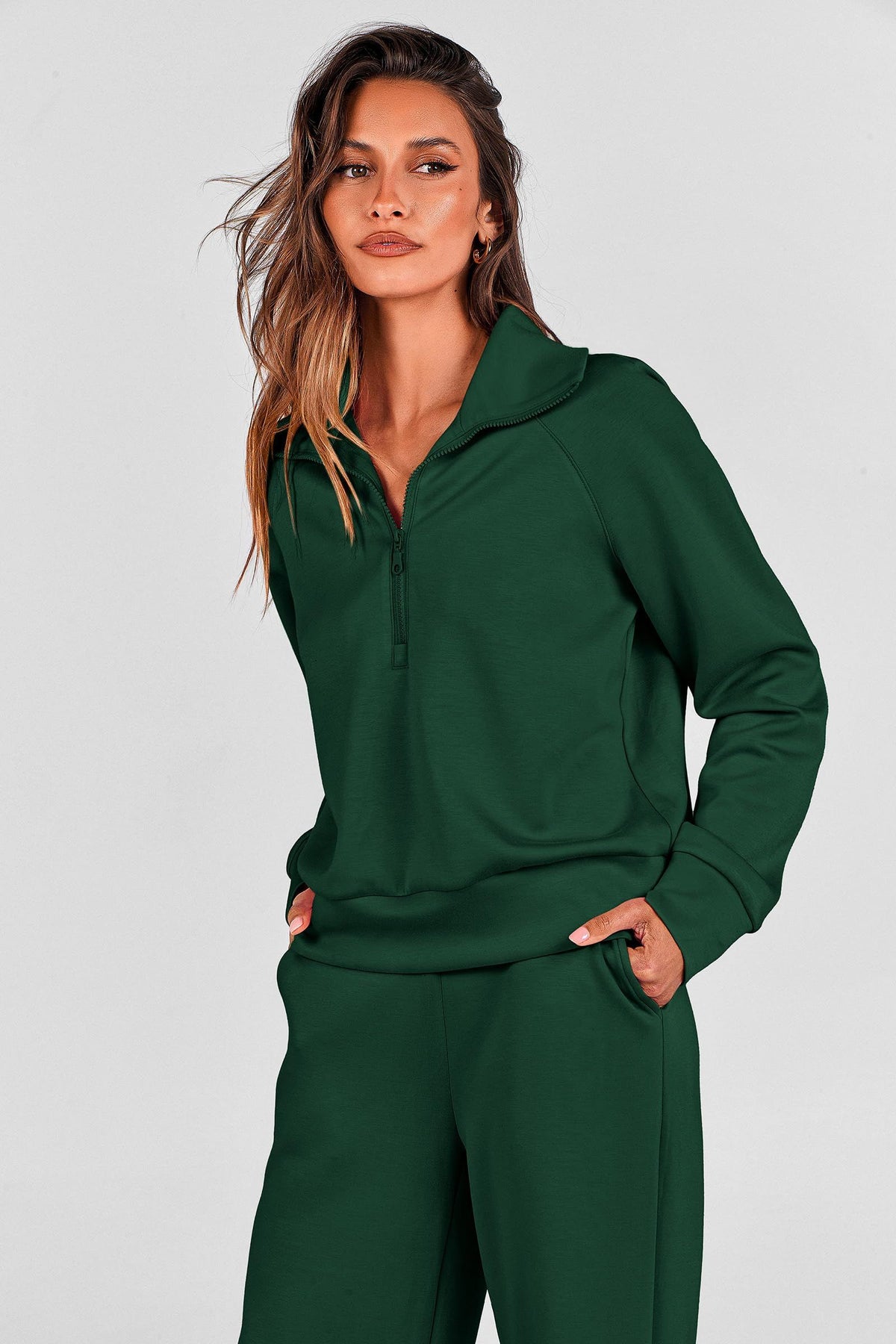 Women's 2-piece tracksuit set for casual outings, lounge days, and active routines, XXL (Dark Green)