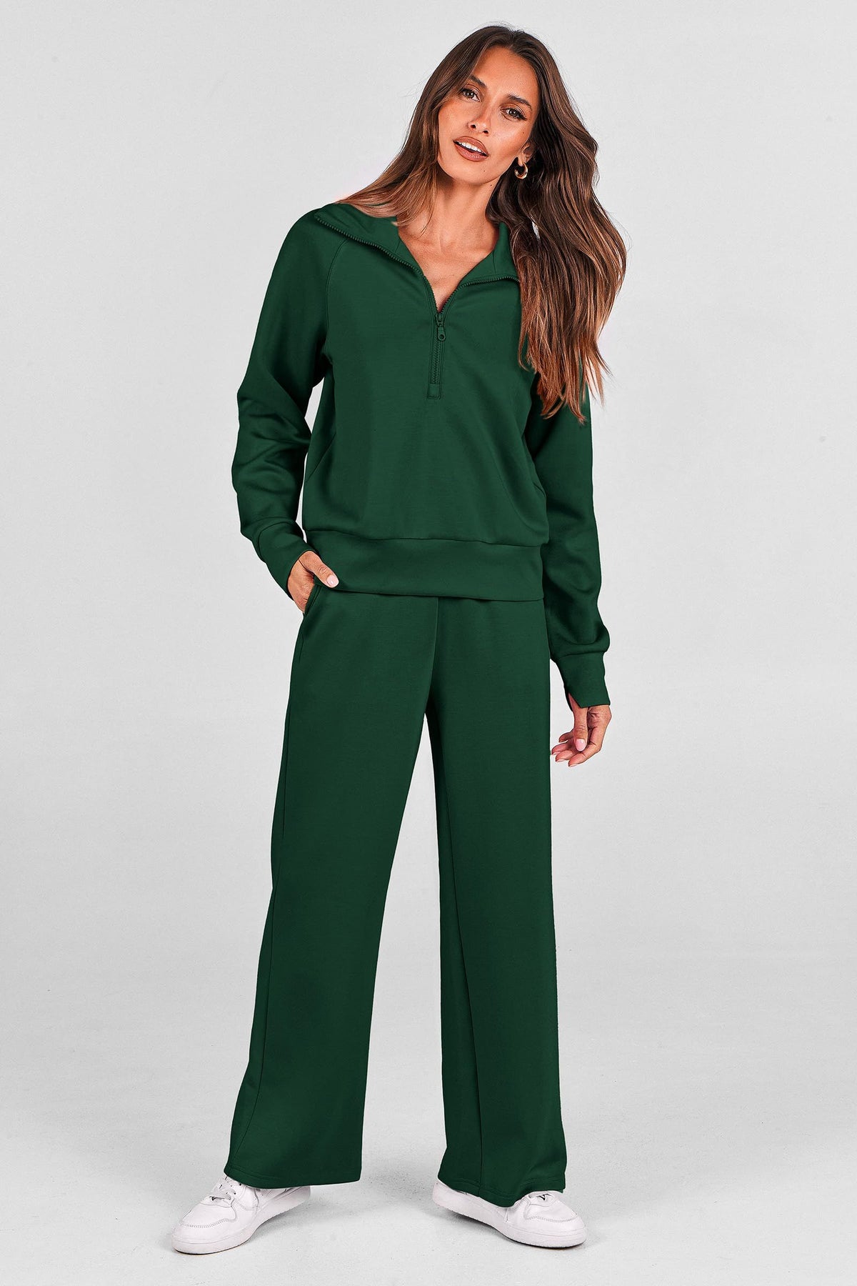 Women's 2-piece tracksuit set for casual outings, lounge days, and active routines, XXL (Dark Green)