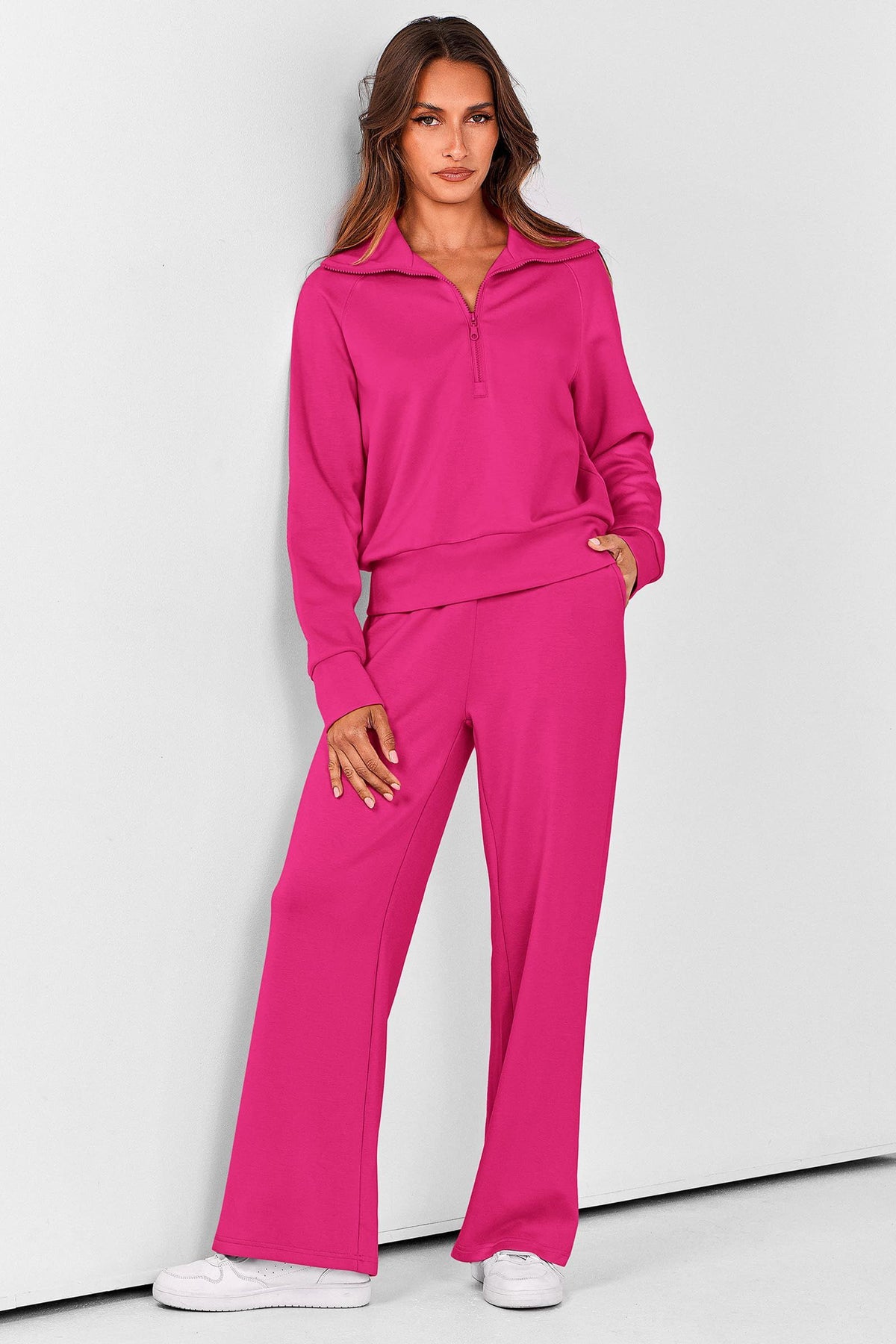 Women's 2-piece Loungewear Set for Daily, Casual, Home, Outdoor and Exercise Use, M (Rose Pink)