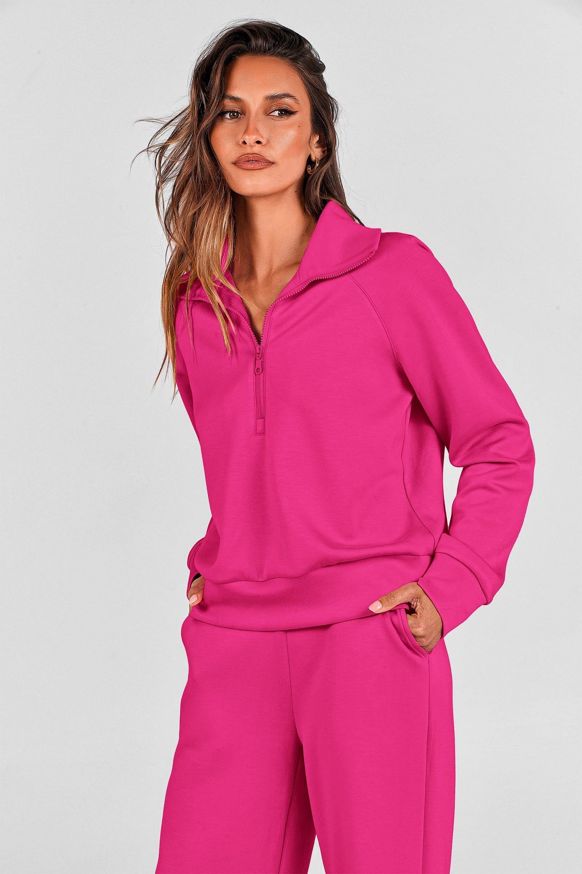 Women's 2-piece Loungewear Set for Daily, Casual, Home, Outdoor and Exercise Use, M (Rose Pink)