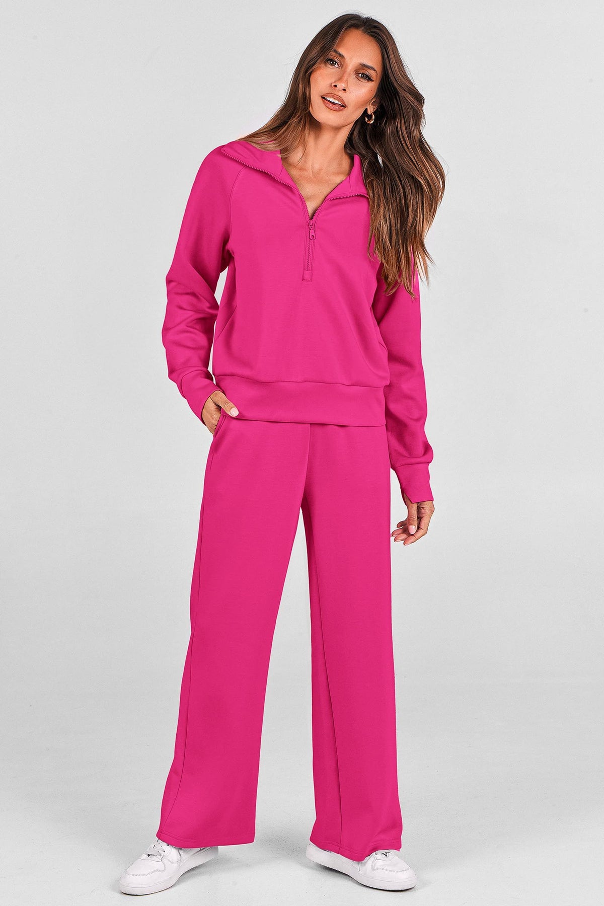 Women's 2-piece Loungewear Set for Daily, Casual, Home, Outdoor and Exercise Use, M (Rose Pink)