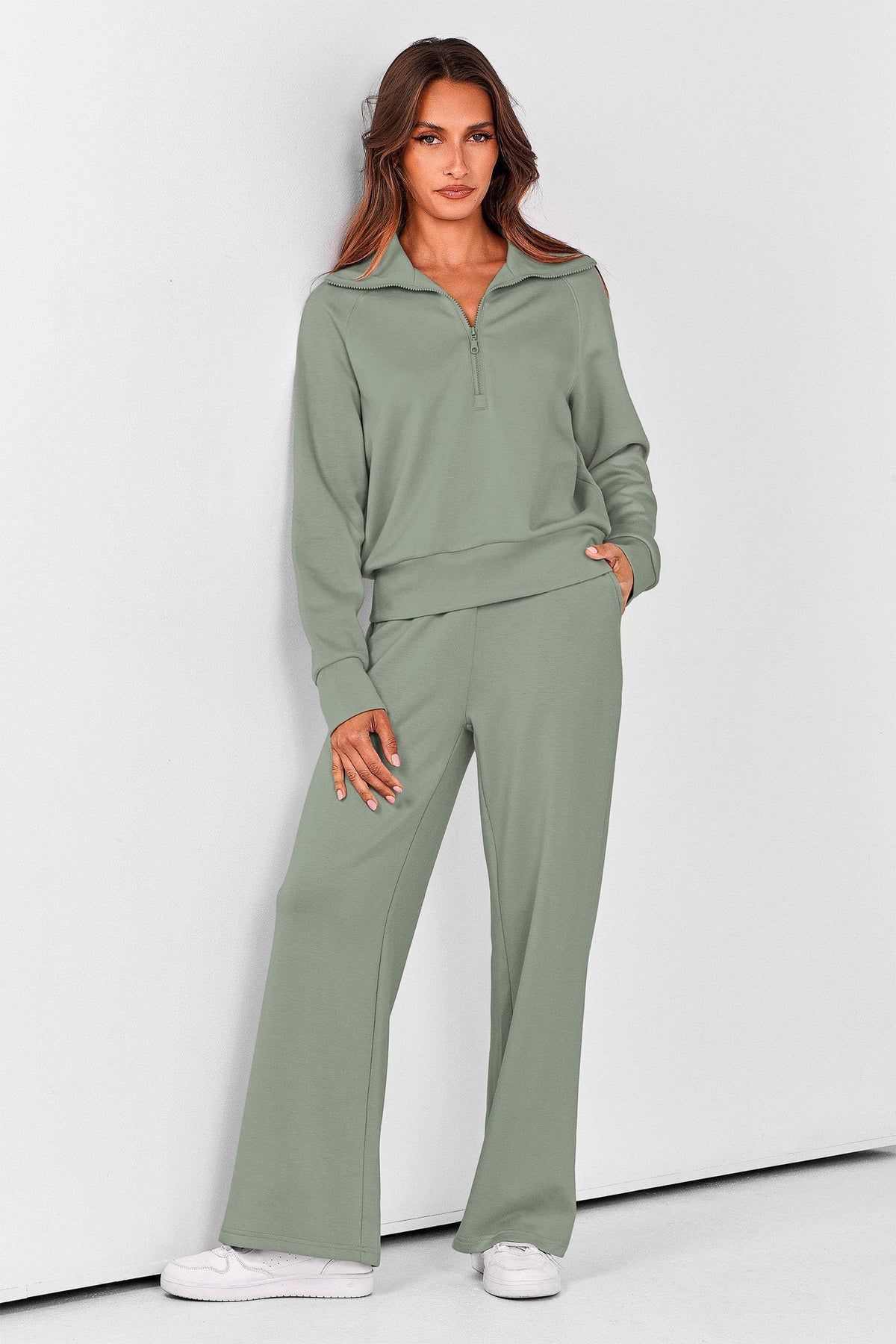 Women’s 2-Piece Lounge Set for Daily Errands, Gym Workouts & Relaxed At-Home Wear, L (Sage Green)