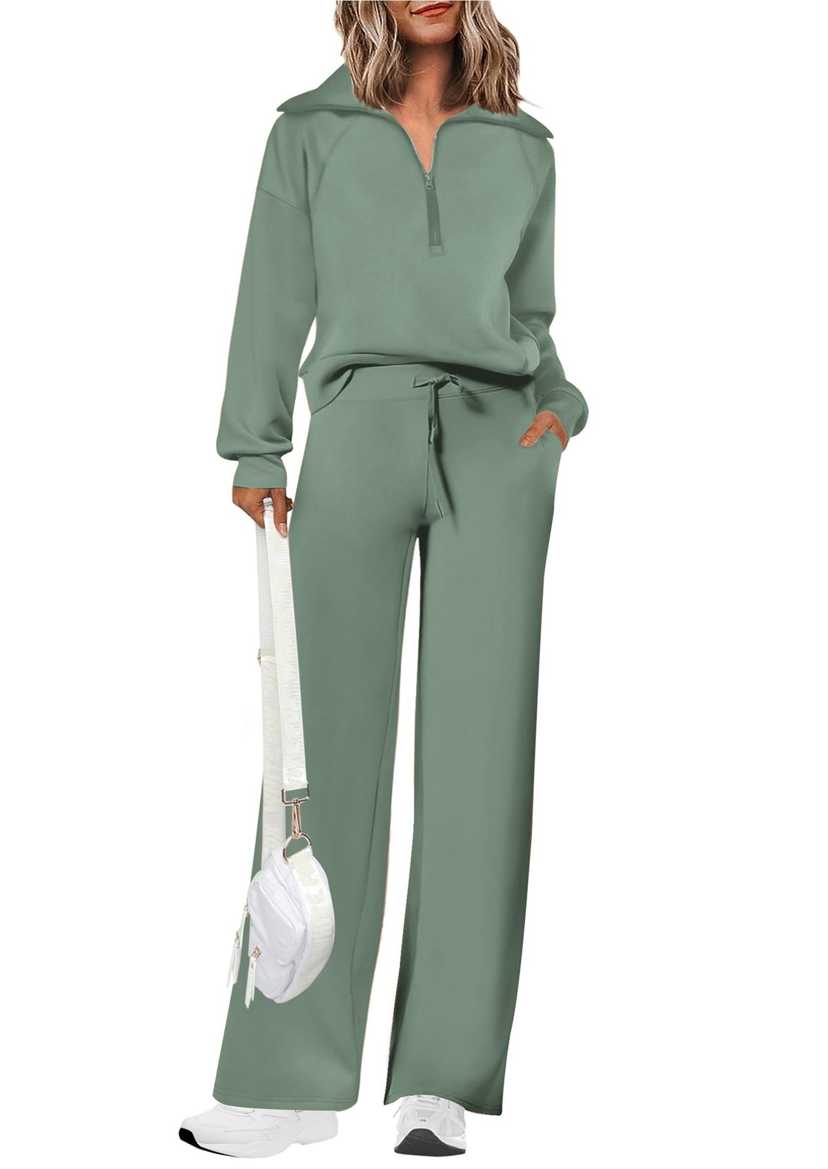 Women’s 2-Piece Lounge Set for Daily Errands, Gym Workouts & Relaxed At-Home Wear, XXL (Sage Green)