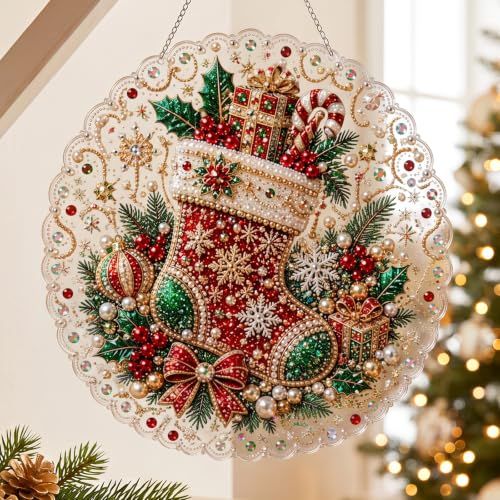 DIY Christmas Diamond Art Hanging Decoration for Festive Home & Party Decor (red)
