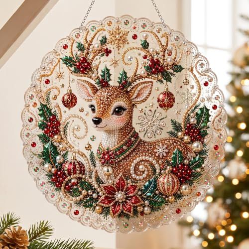 DIY Christmas 3D Pearl Diamond Art Ornament Kit for Festive Home Decor & Holiday Crafting (Red)