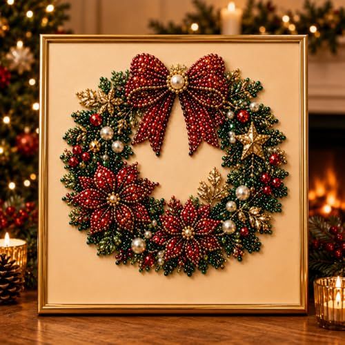 DIY Christmas Pearl Art Kit – Create Festive Holiday Keepsakes for Your Home Decor (red)