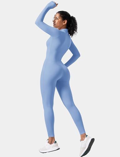 Long-Sleeve Zip-Up Bodysuit for Yoga, Workout, Casual Wear & Everyday Styling, XL (Azure)