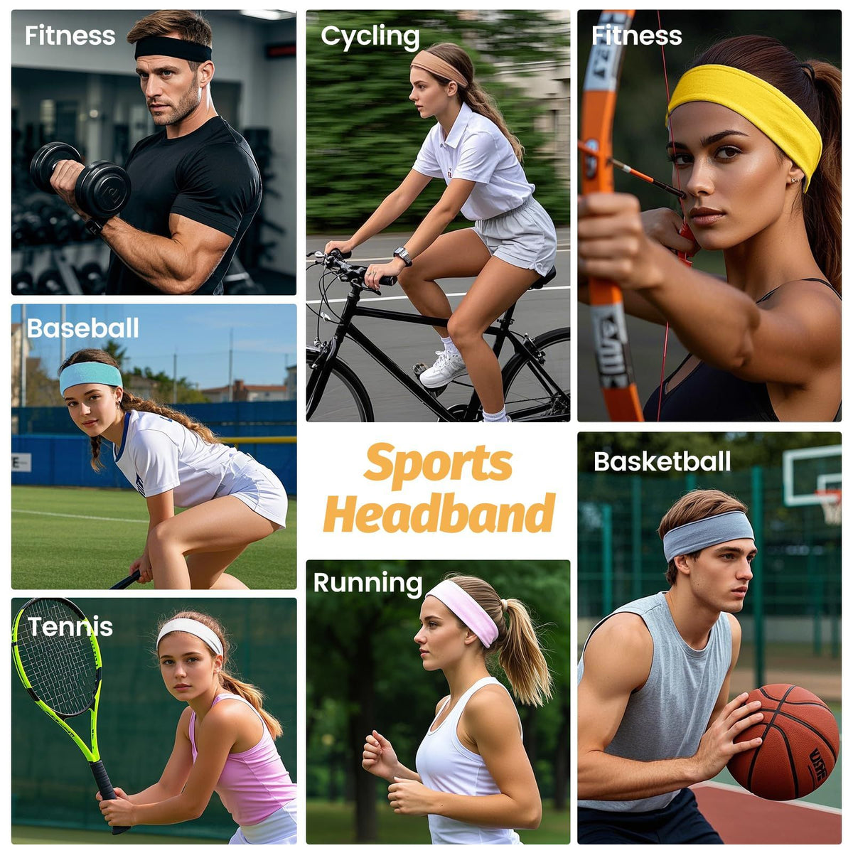 6pcsStretchy Non-Slip Headbands for Sports, Yoga, Daily Use and Face Washing (Heather Gray)