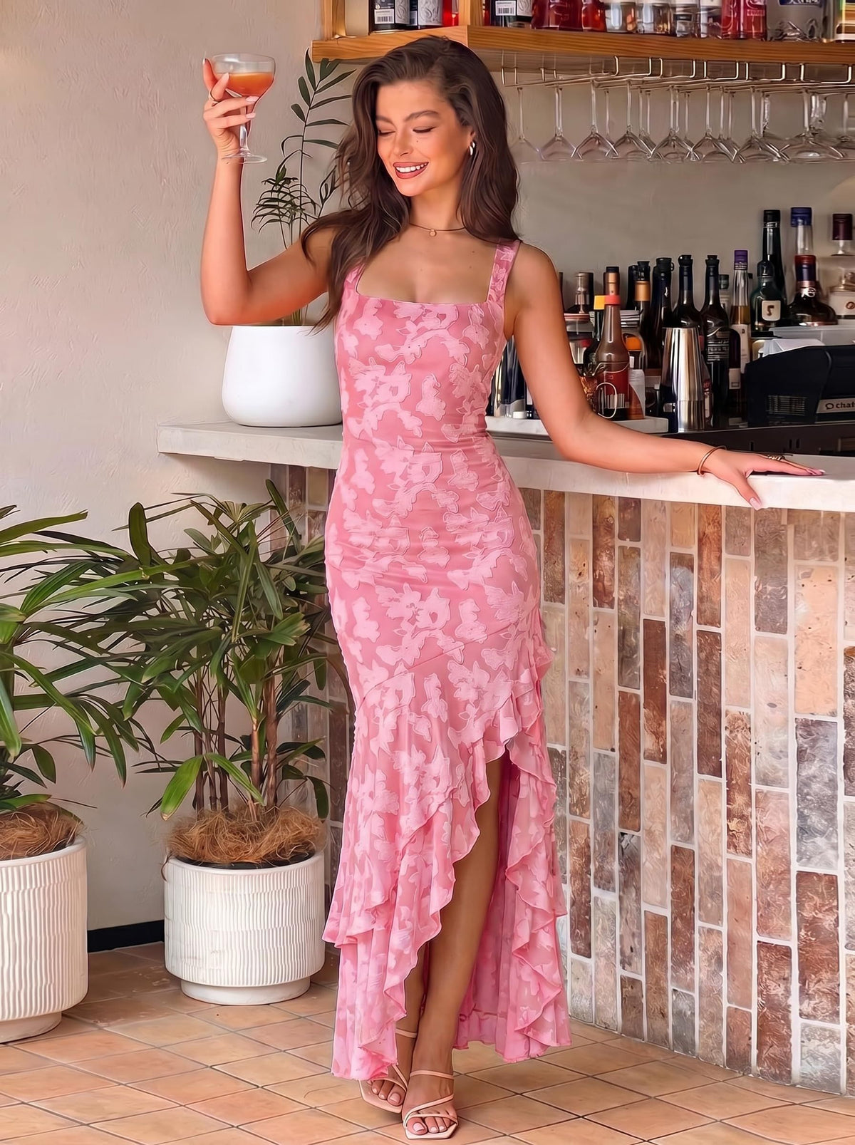 Elegant Floral Long Gown for Wedding Guests, Birthday Parties, Proms & Special Events, XXL (Soft Pink)