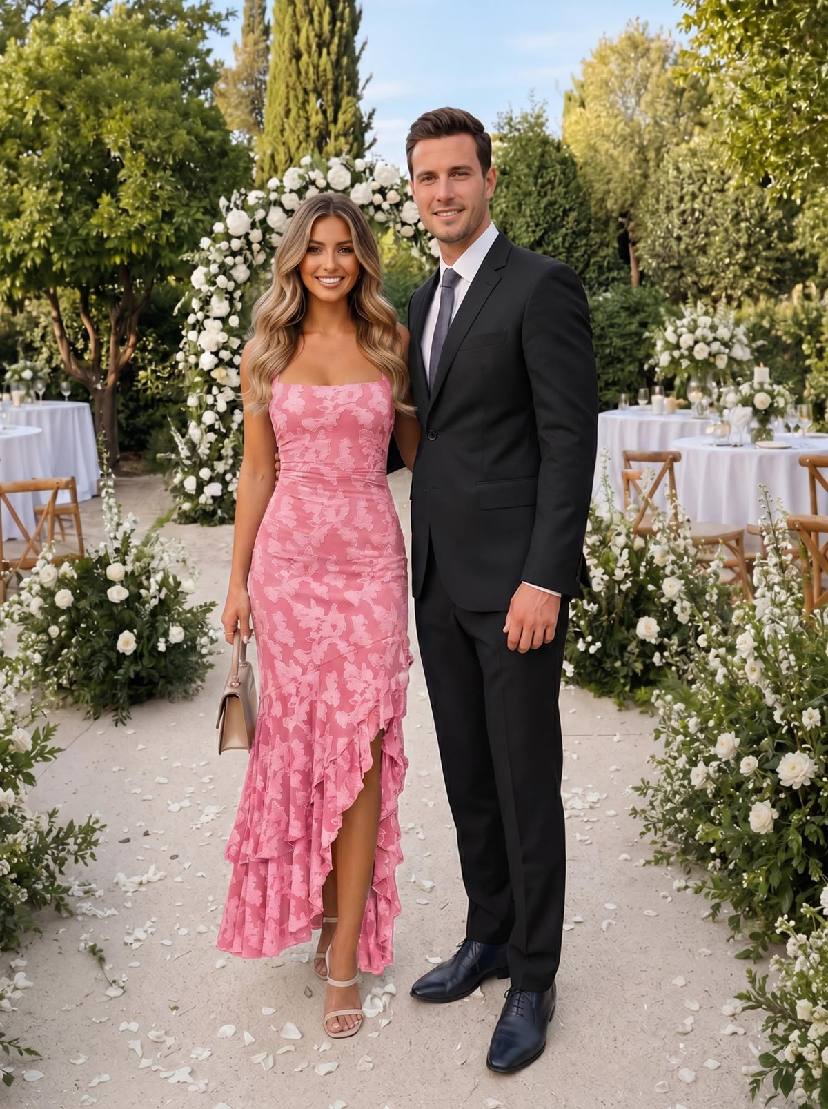 Elegant Floral Long Gown for Wedding Guests, Birthday Parties, Proms & Special Events, XXL (Soft Pink)