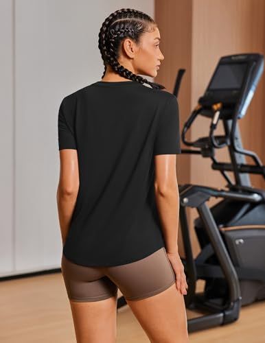 Versatile Soft Crew Neck Short Sleeve Top for Workouts, Gym & Casual Daily Wear, M (Black)