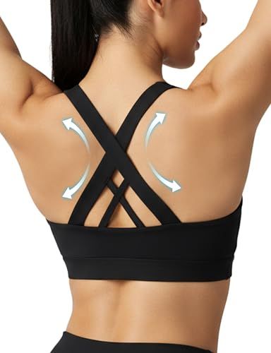 Women's Medium Support Cross Back Sports Bra For Yoga, Running & Gym Workouts, XL (Black)