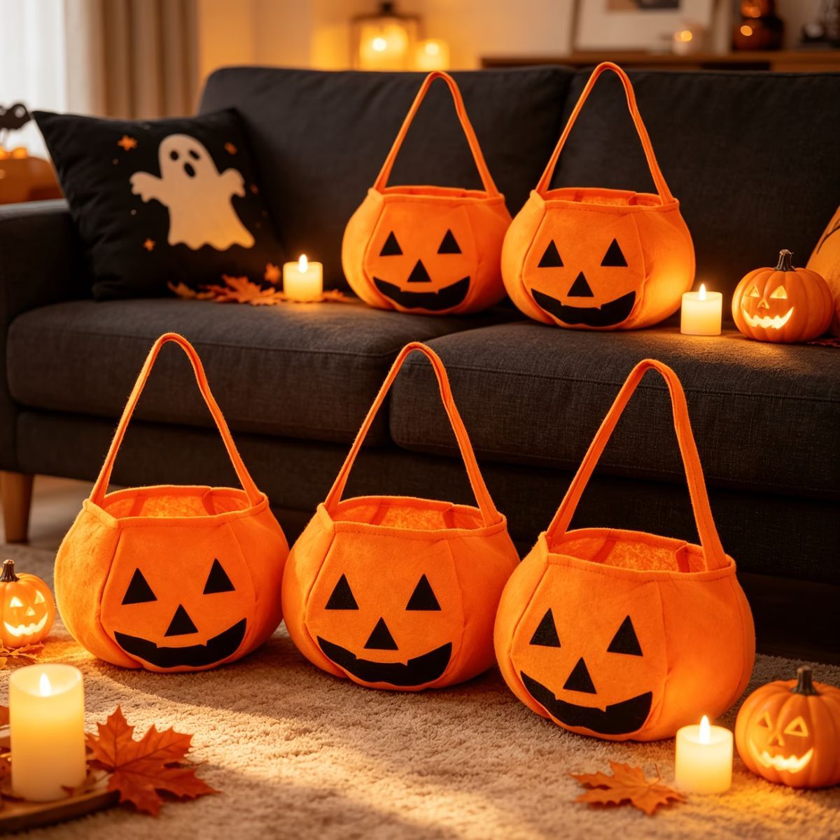 Halloween Candy Bags Pumpkin Shaped Bags Trick Or Treat Bags Halloween Party - Orange - Size 01