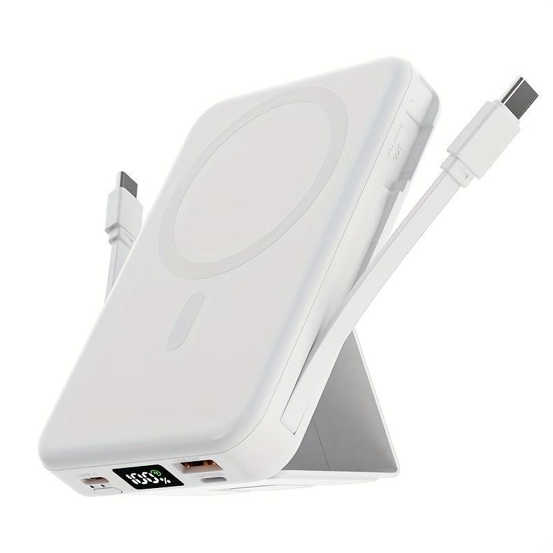 Portable Power Bank Digital Display Power Bank Built-In Cable Power Bank Power - Black - Size 01