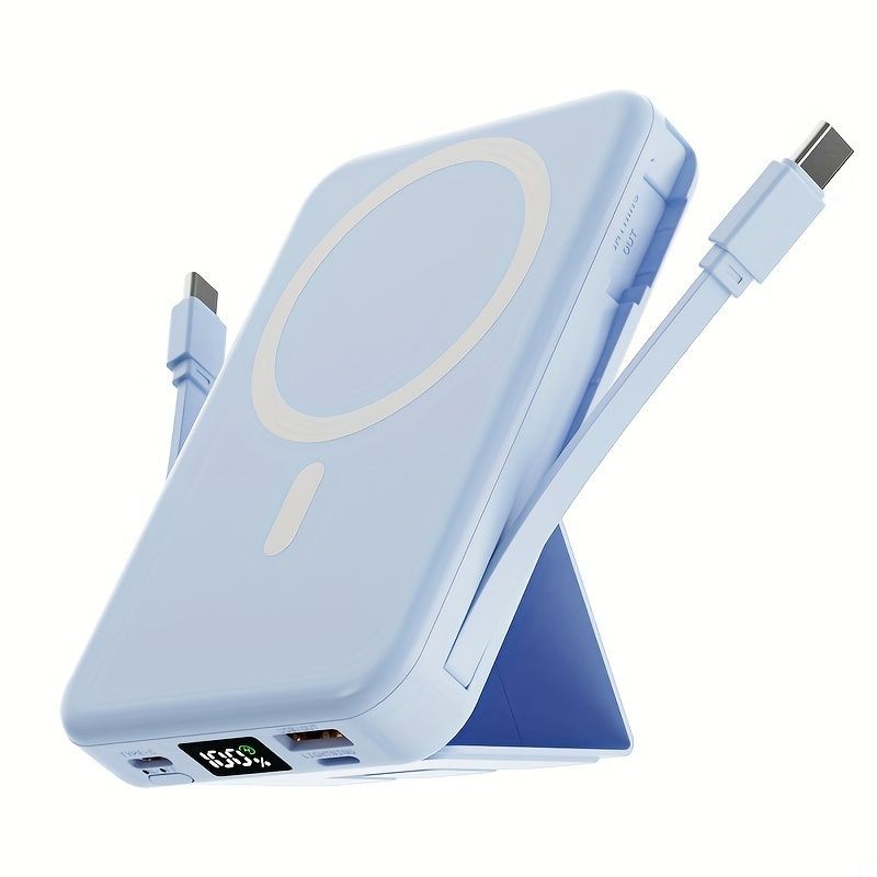 Portable Power Bank Digital Display Power Bank Built-In Cable Power Bank Power - Black - Size 01