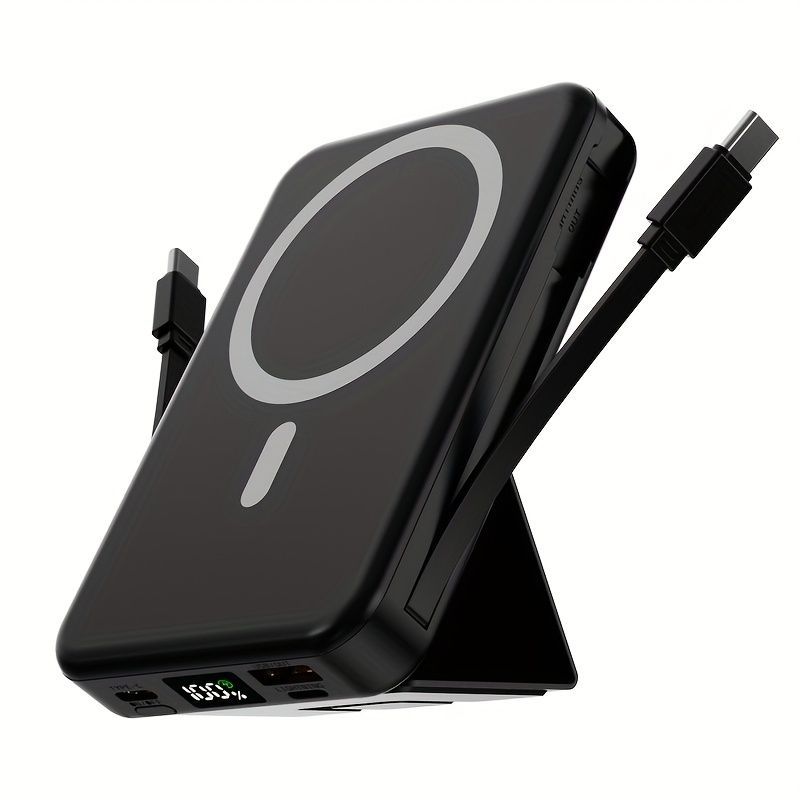 Portable Power Bank Digital Display Power Bank Built-In Cable Power Bank Power - Blue - Size 01
