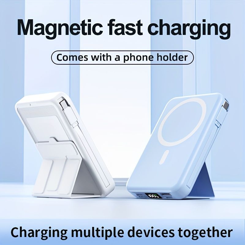 Portable Power Bank Digital Display Power Bank Built-In Cable Power Bank Power - Blue - Size 01