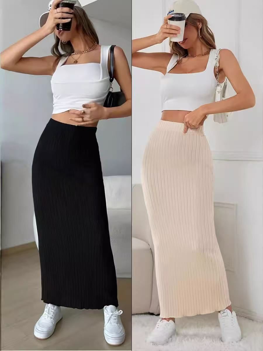 Ribbed Maxi Skirt Women'S Maxi Skirt Black Maxi Skirt Beige Maxi Skirt Trendy - Ivory - Size XS