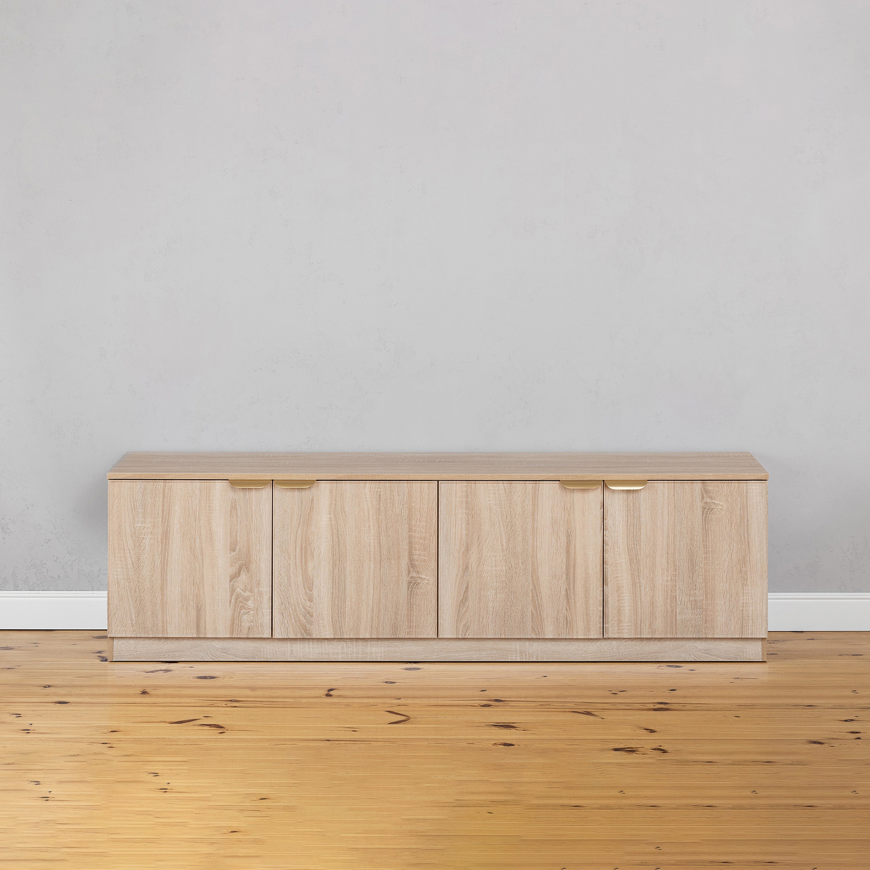 BUCHAREST TV UNIT- NATURAL OAK - SLIM - PULL BRASS