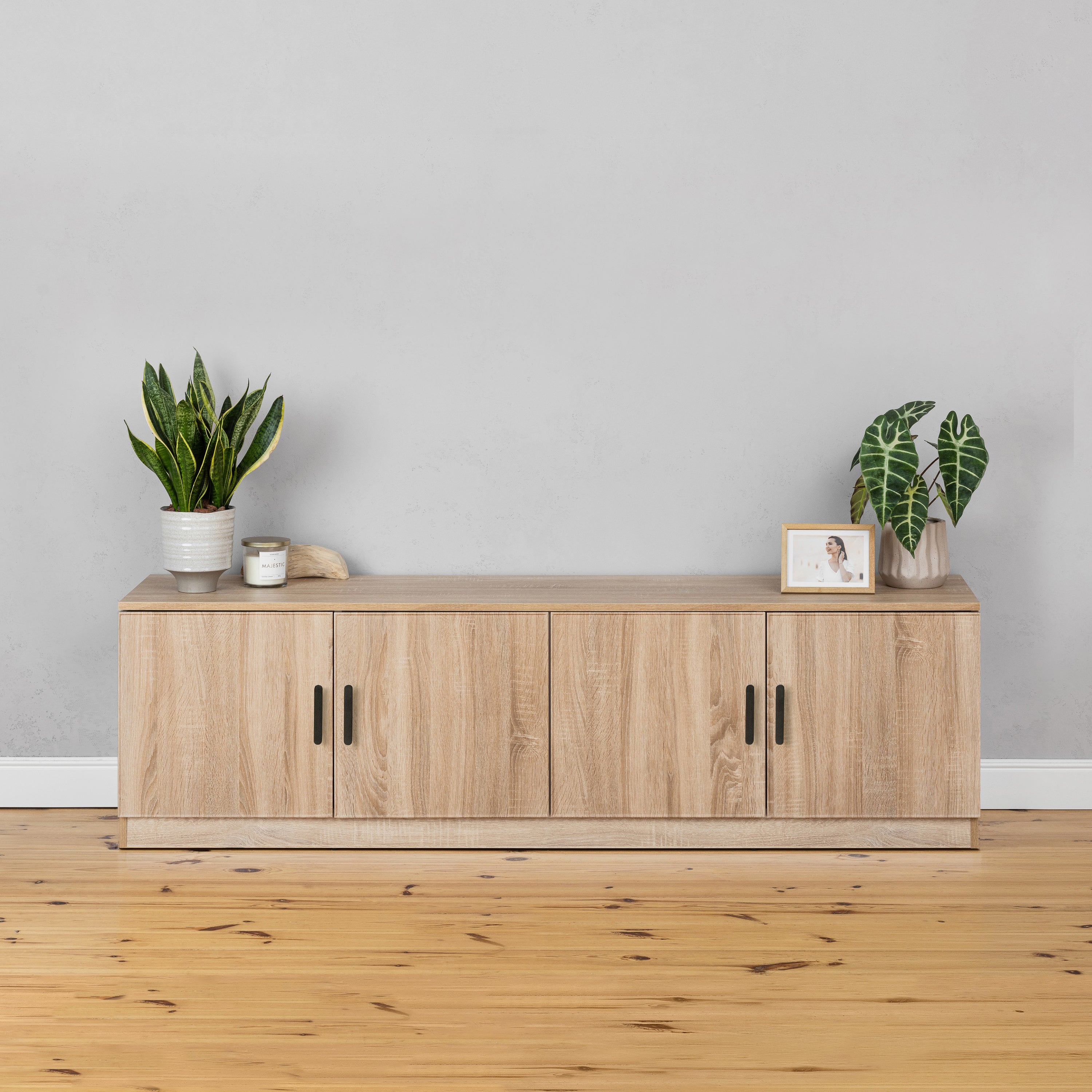 BUCHAREST TV UNIT- NATURAL OAK - SLIM - OVAL BLACK