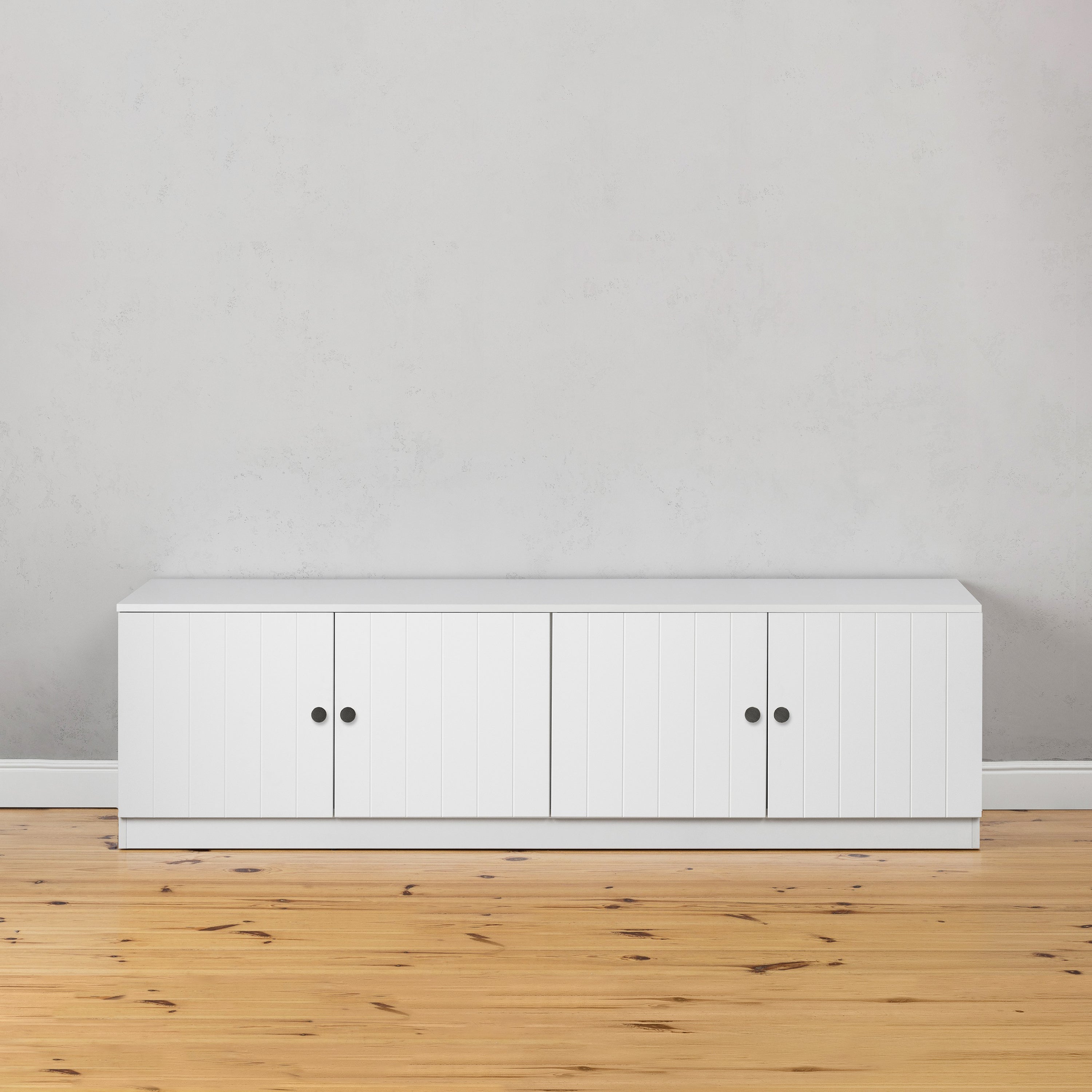 BUCHAREST TV UNIT- WHITE - VJ PANEL - ROUND BLACK