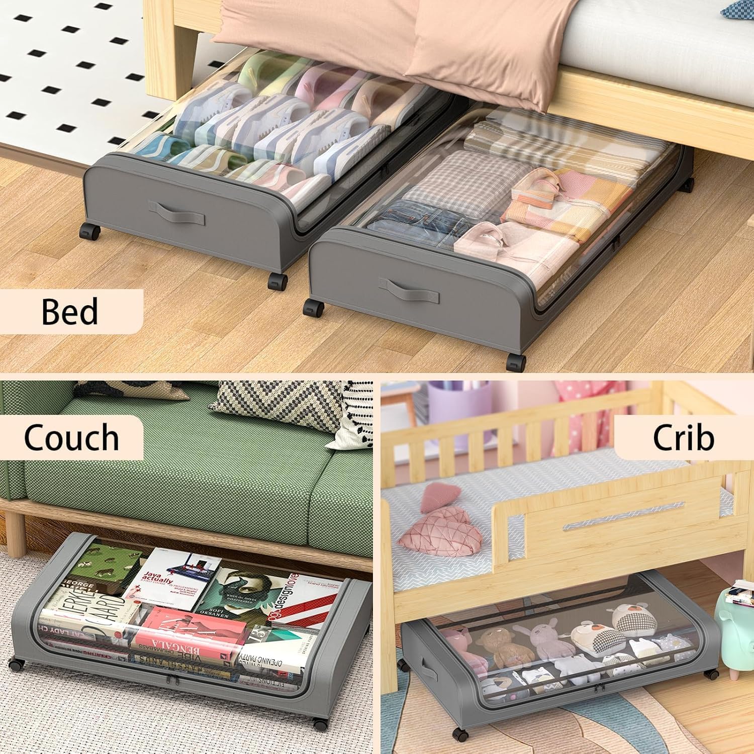 Set 2 Pcs XXL Under Bed Rolling Storage Containers with 50L Large Capacity and Wheels