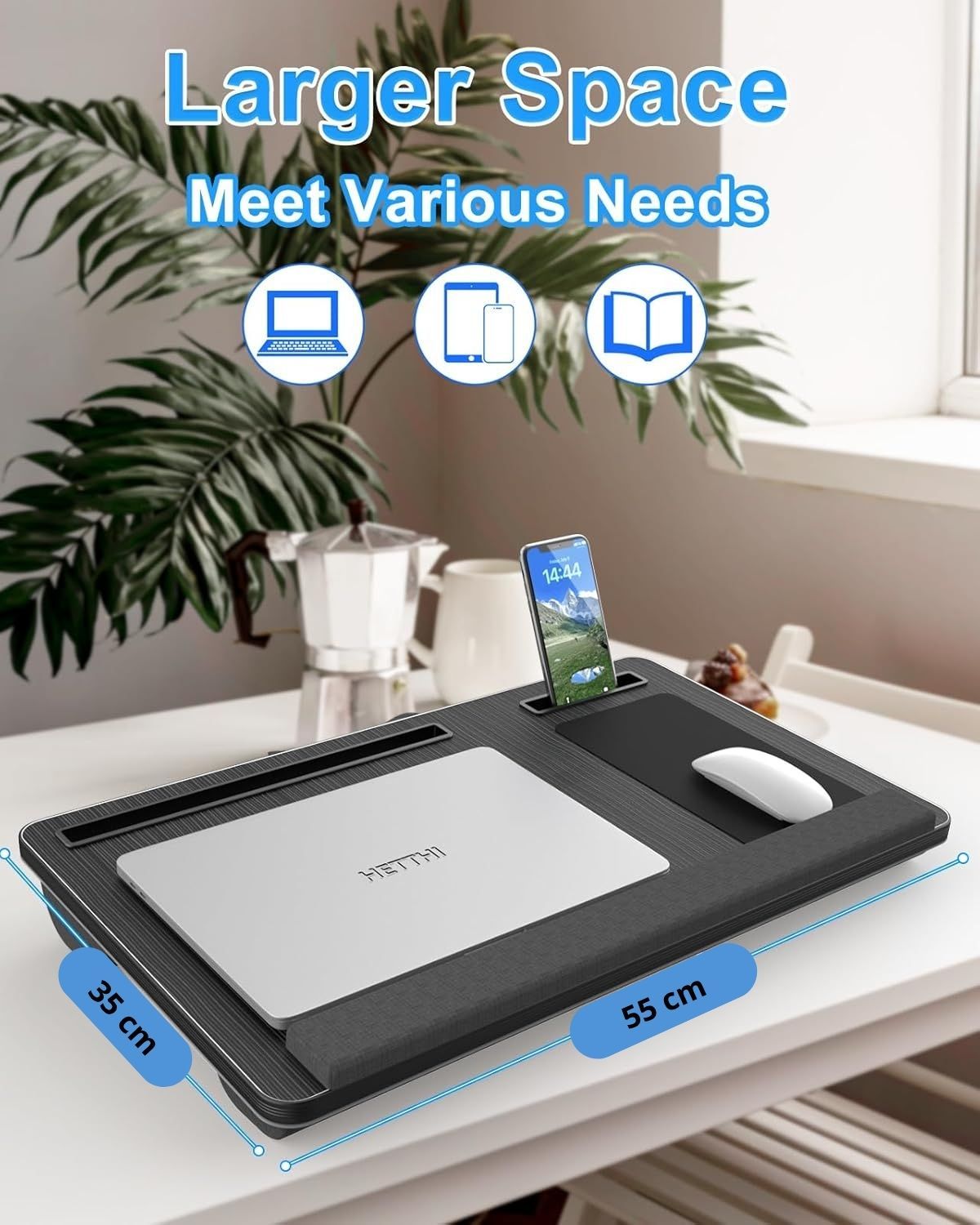 CARLA HOME Oversized Portable Lap Desk with Cushion,Mouse Pad, Tablet and Phone Holder which Fits Up to 17 Inch Laptops for Bed or Sofa (Black)