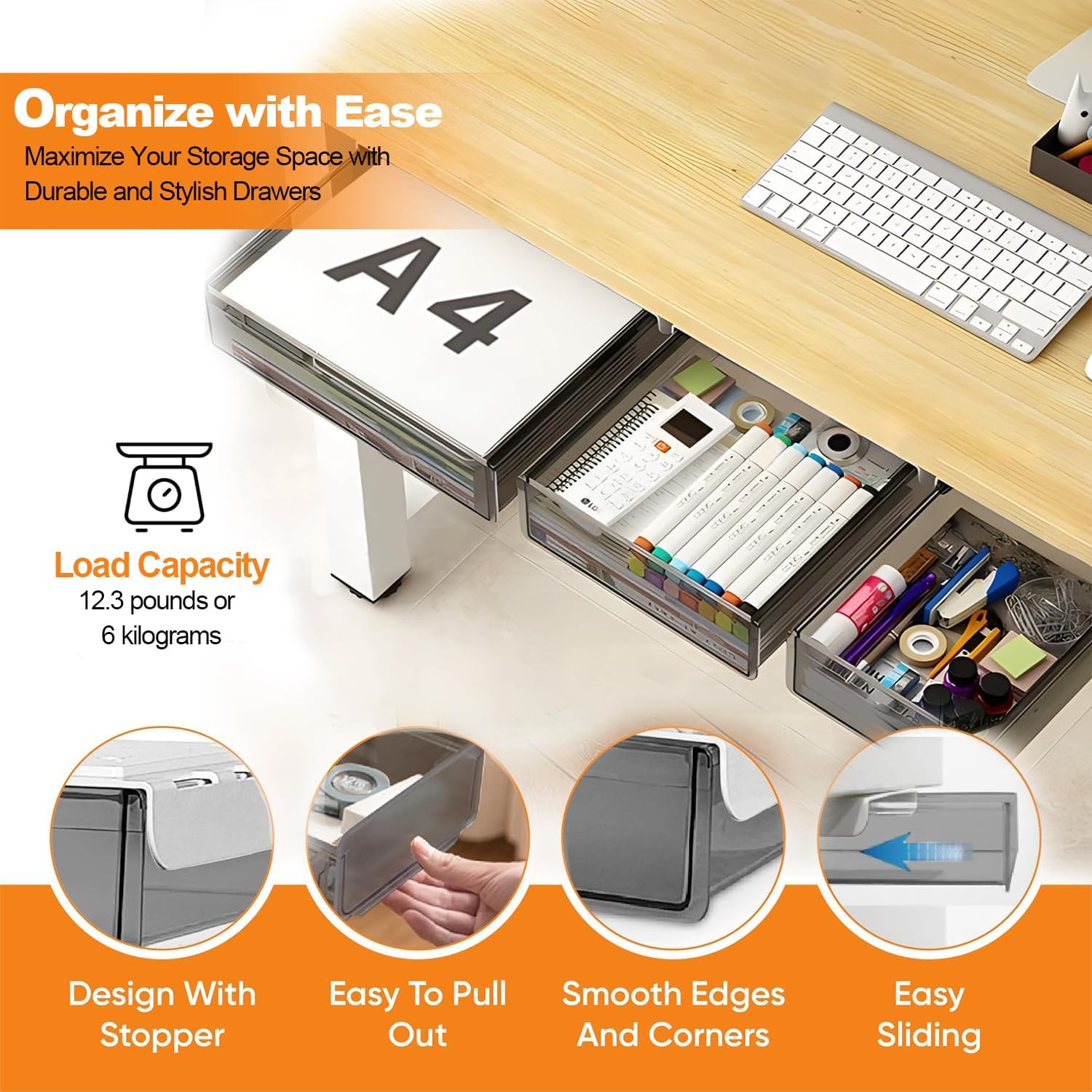 CARLA HOME 3βPack Under Desk Storage Drawers Hidden PullβOut Organizer for Office & Home