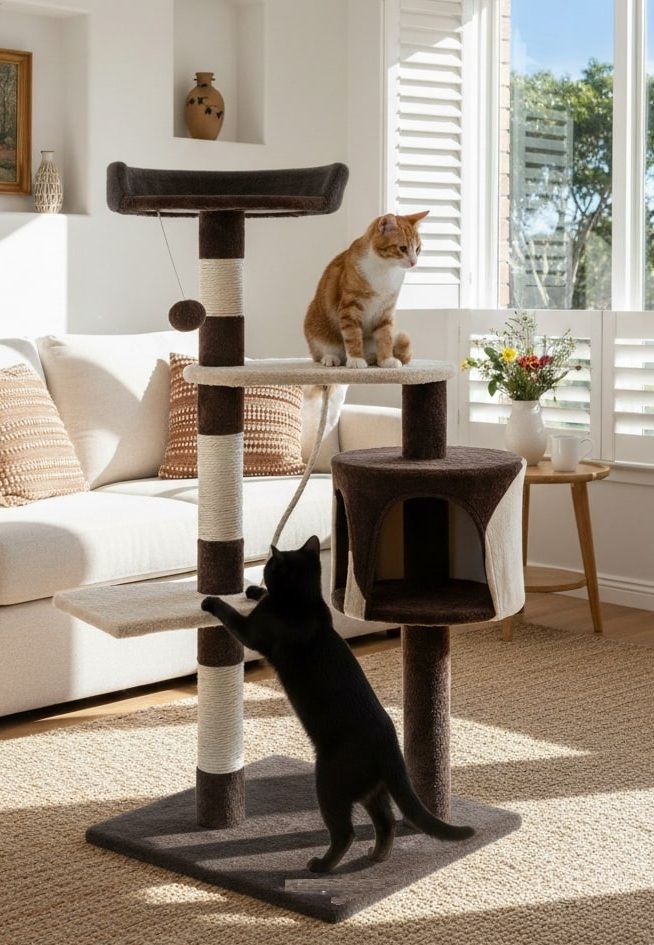 CARLA HOME 140cm Cat Tree for Indoor Cats with Plush Perch, Sisal Scratching Posts & Condo for Kittens & Adult Cats (Dark Grey)