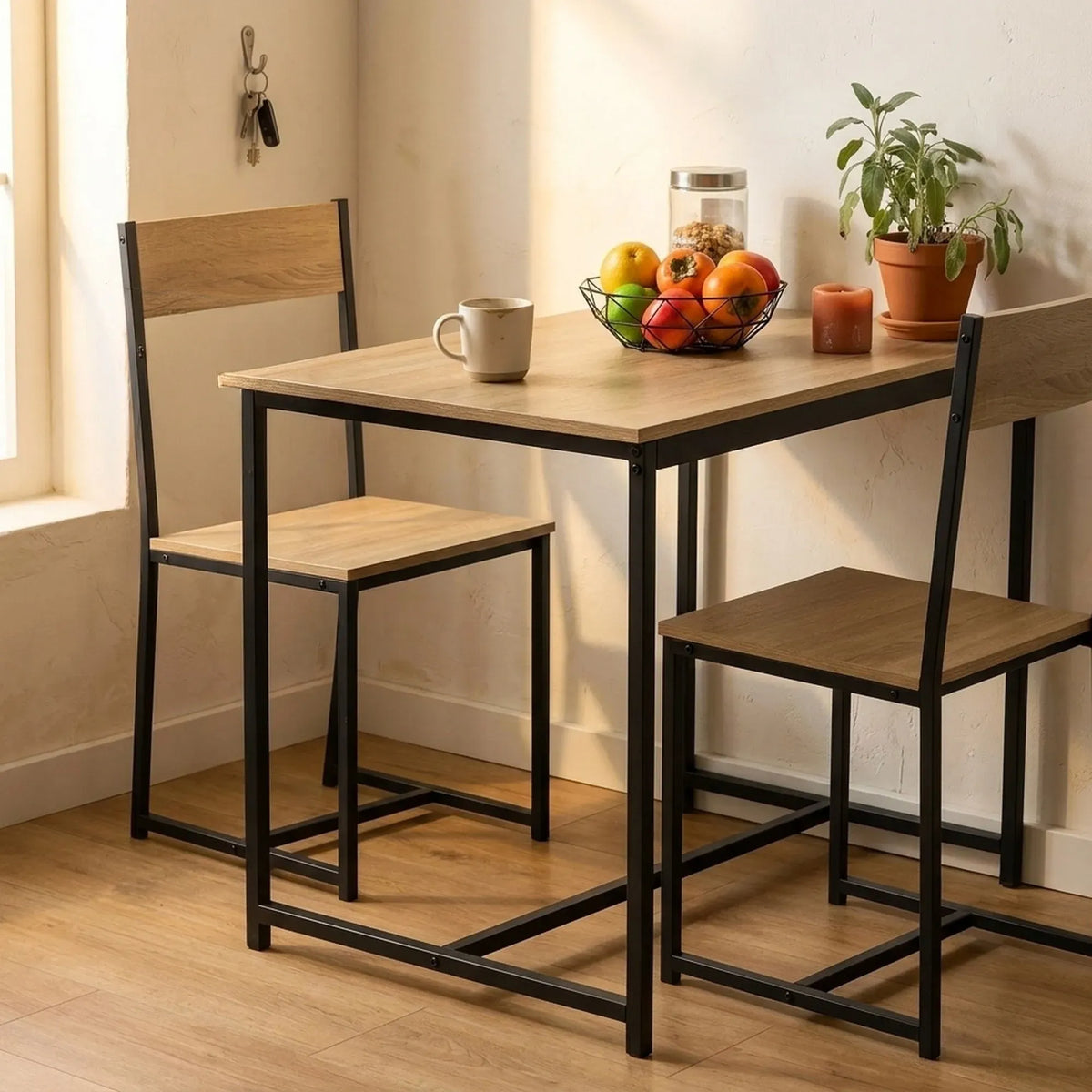 CARLA HOME 3 - Piece Dining Table Set - Square Table 2 Chairs - Brown - Dinning Table