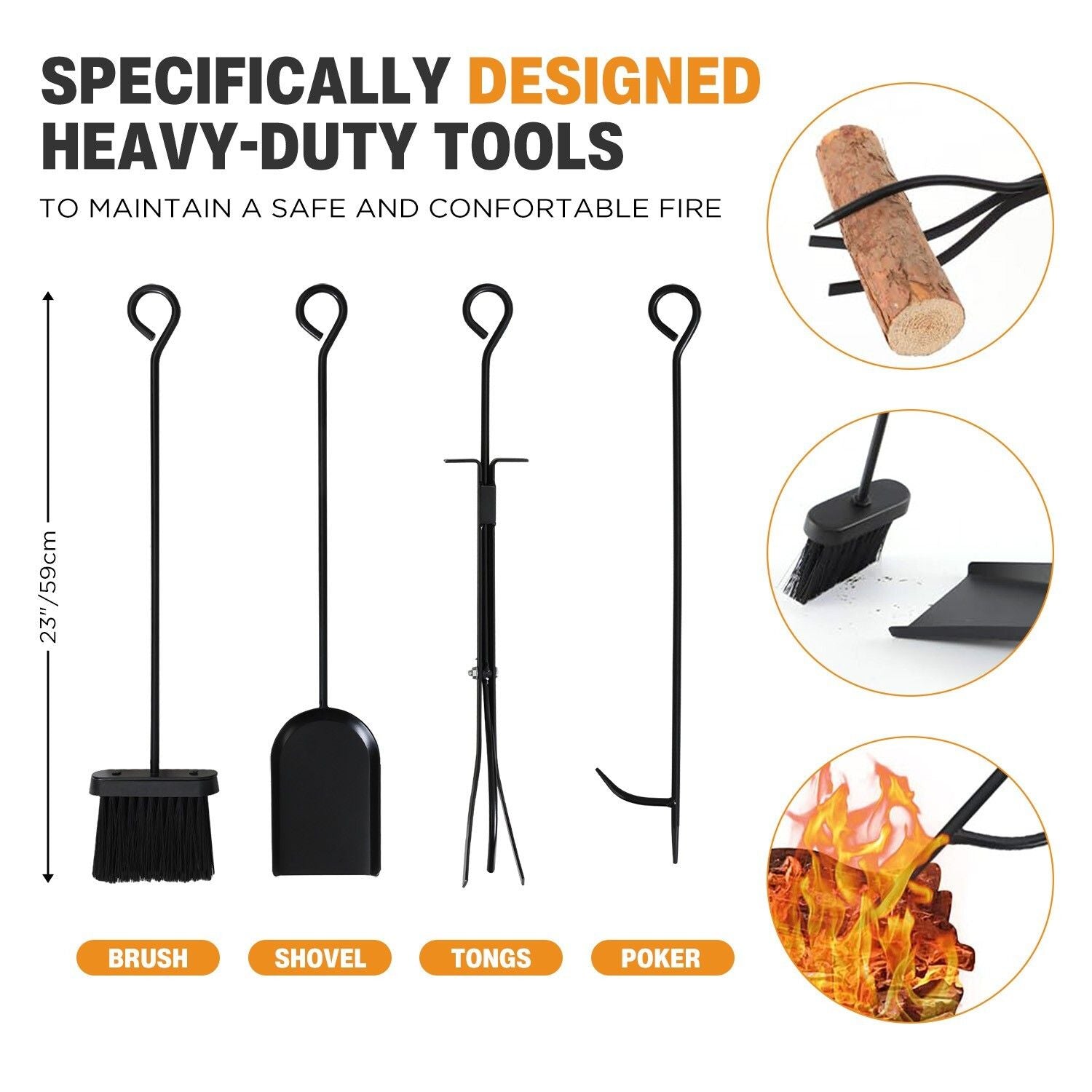 Steel Firewood Rack with Tools, Large Log Holder, 30cm Depth