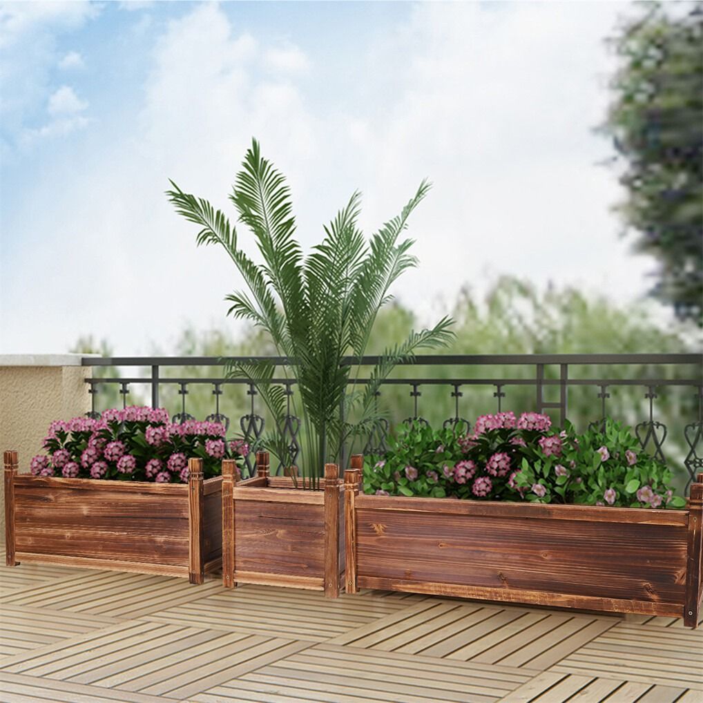 Large Raised Garden Bed Wooden Planter 90x30x33cm