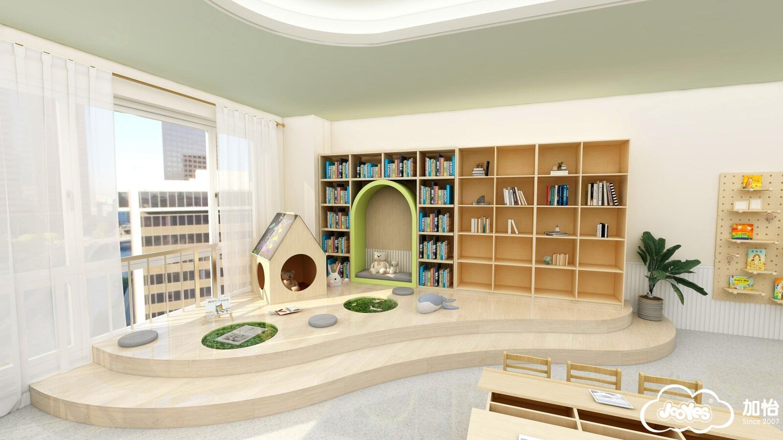 Jooyes Kids Wooden Cubby House Playhouse With Blackboard Roof