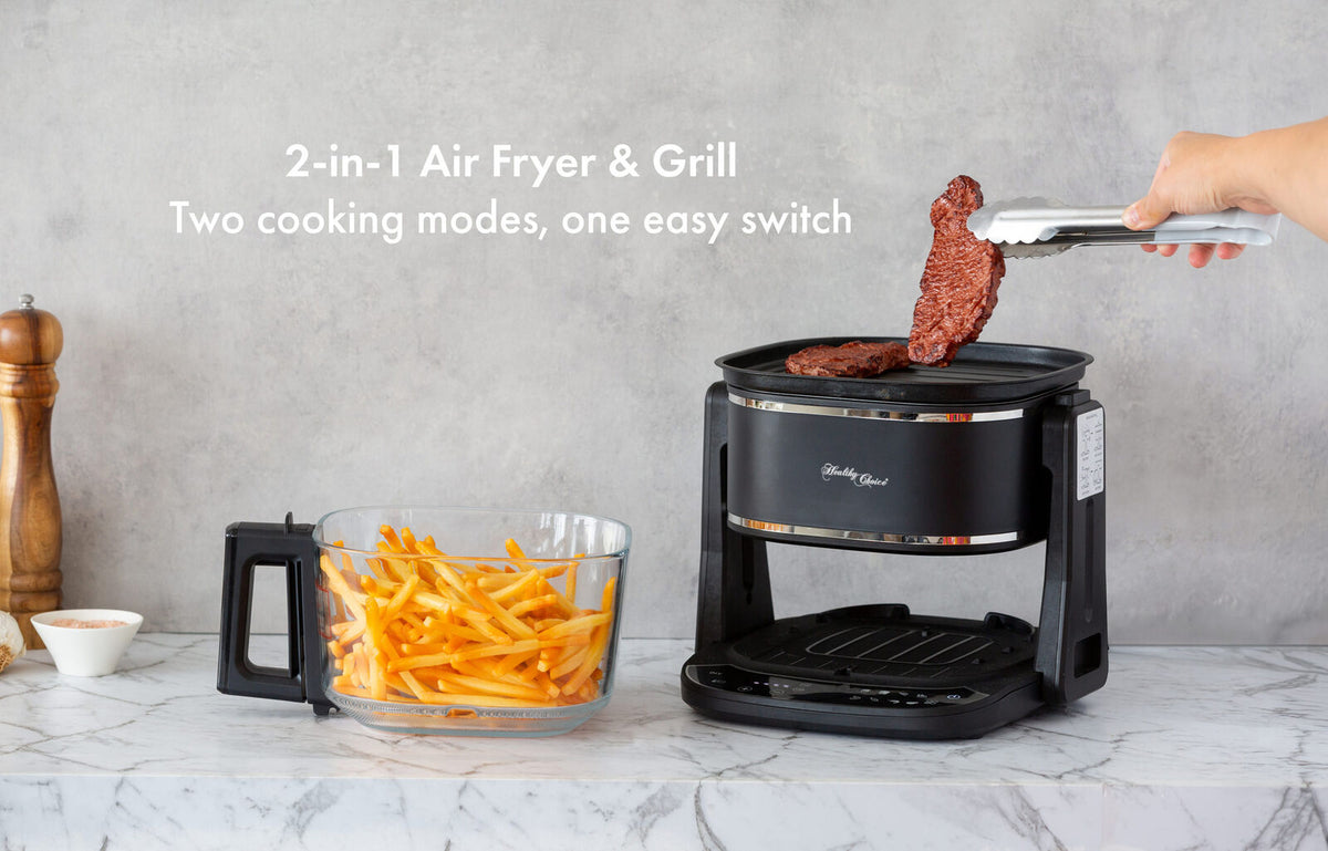 5L 2in1 Air Fryer and Grill, 1400W, Digital Touch Control, Clear Glass Cooking Basket