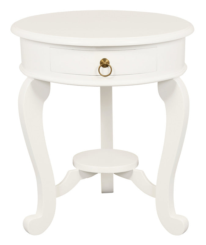 Round Cabriole Leg 1 Drawer Lamp Table (White)