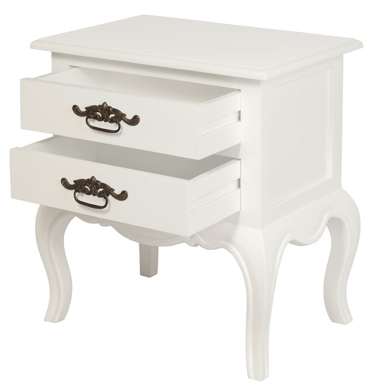 French Provincial 2 Drawer Side Table (White)