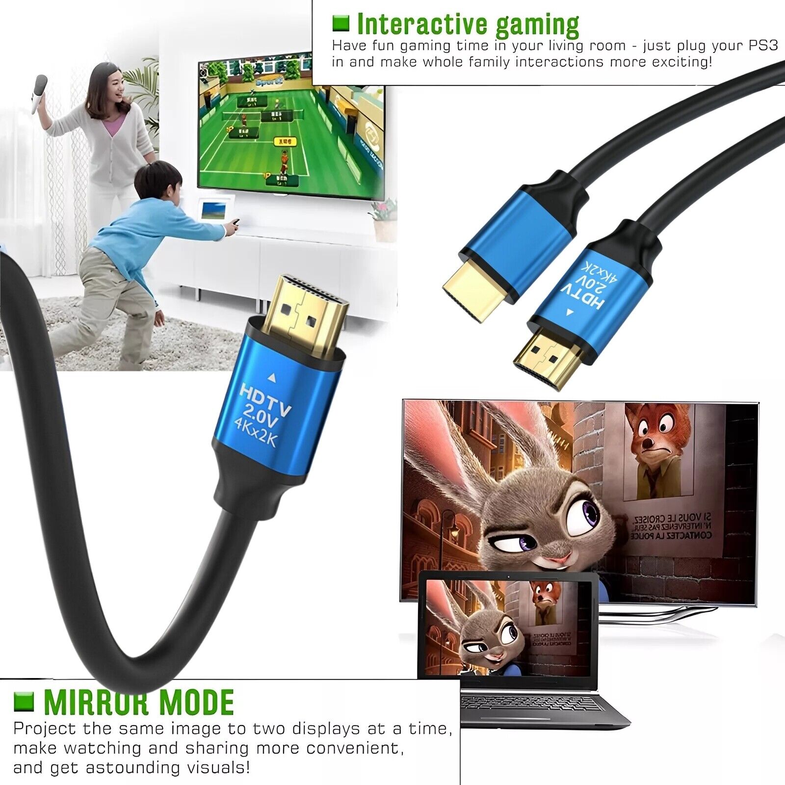 4K Premium HDMI Cable V2.0 Ultra HD 3D High Speed Ethernet 2 m
