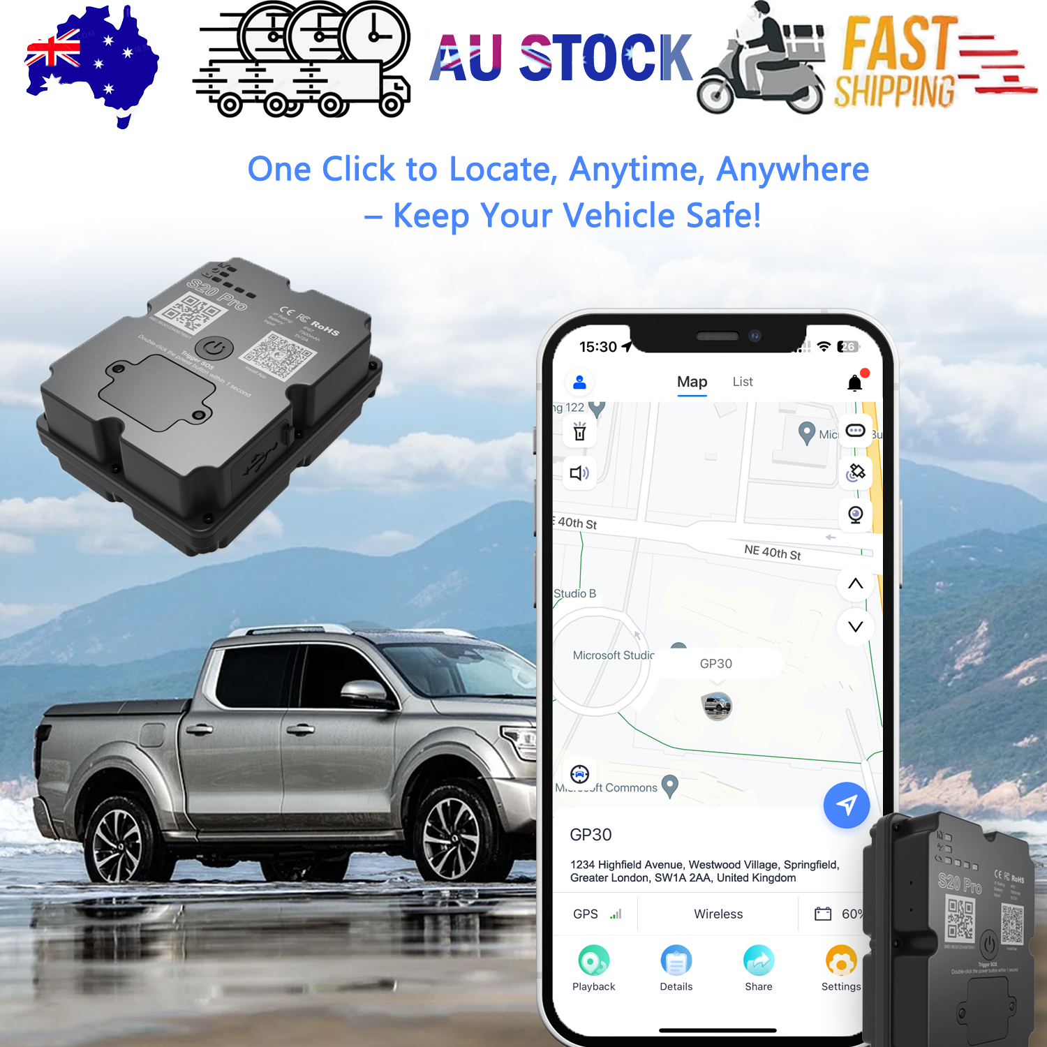4G GPS Tracker for Car/Moto/Luggage - Waterproof, Real-time Tracking 30 Days Battery Life, Remote Control via Free Trial App.