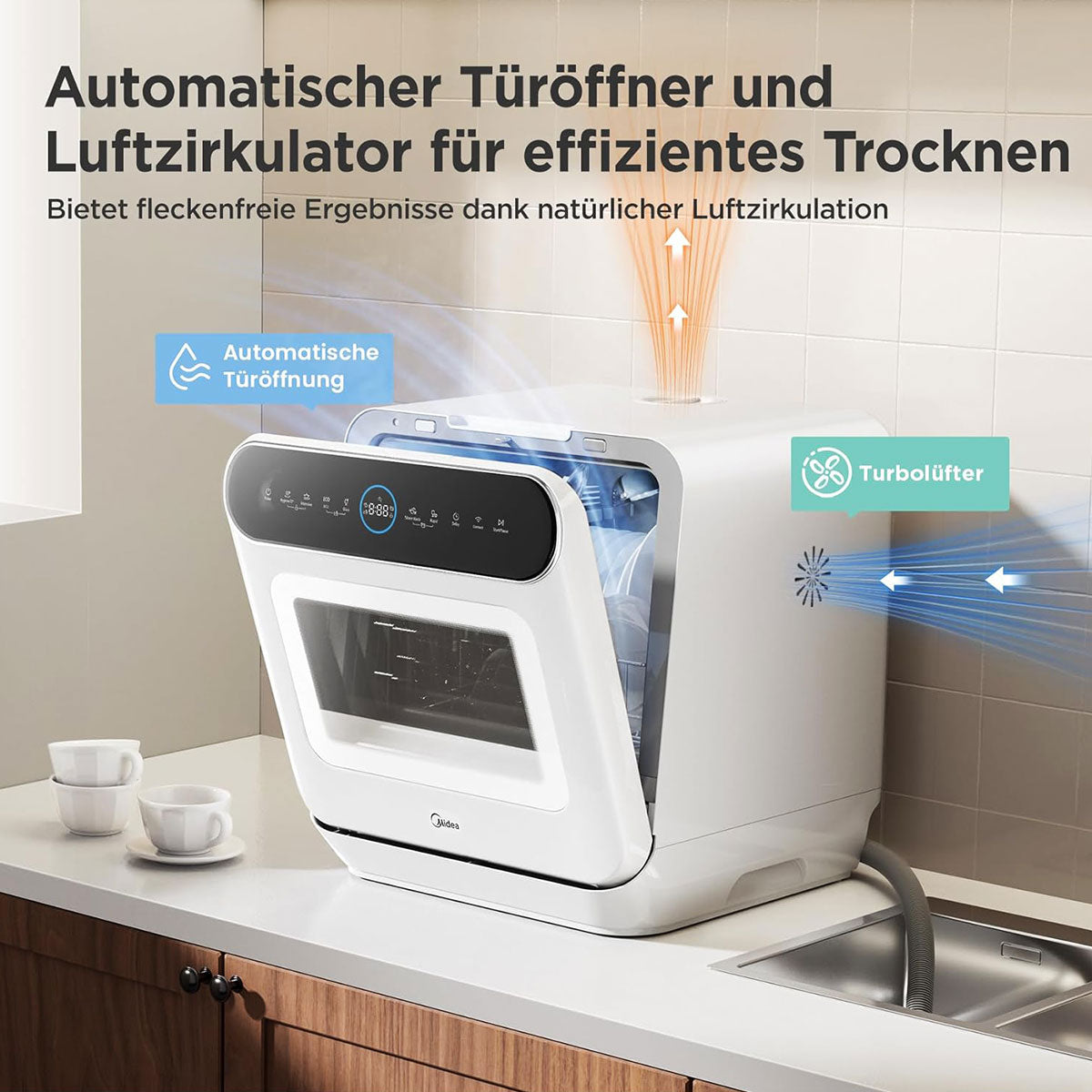 Midea 3rd Generation Bench Top Mini Dishwasher