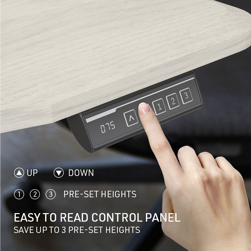 FORTIA Sit To Stand Up Standing Desk, 150x68cm, 72-118cm Electric Height Adjustable, Ergonomically Curved Edge, 50kg Rated, White Oak Style/Silver Frame