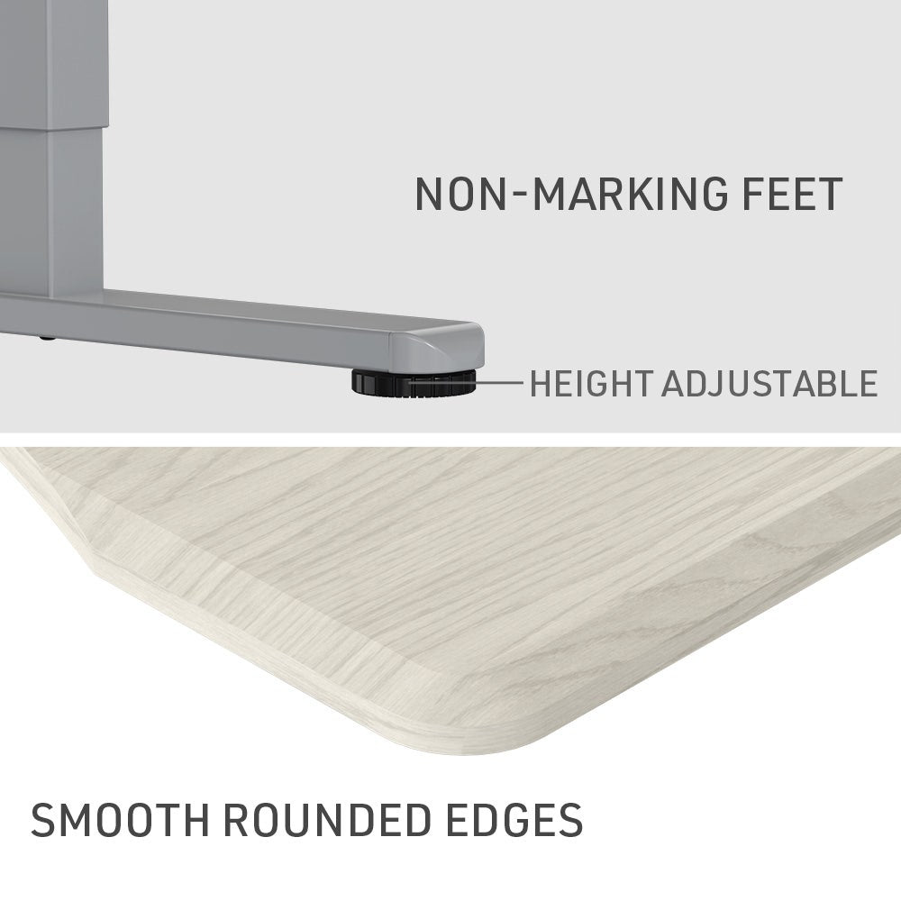 FORTIA Sit To Stand Up Standing Desk, 150x68cm, 72-118cm Electric Height Adjustable, Ergonomically Curved Edge, 50kg Rated, White Oak Style/Silver Frame