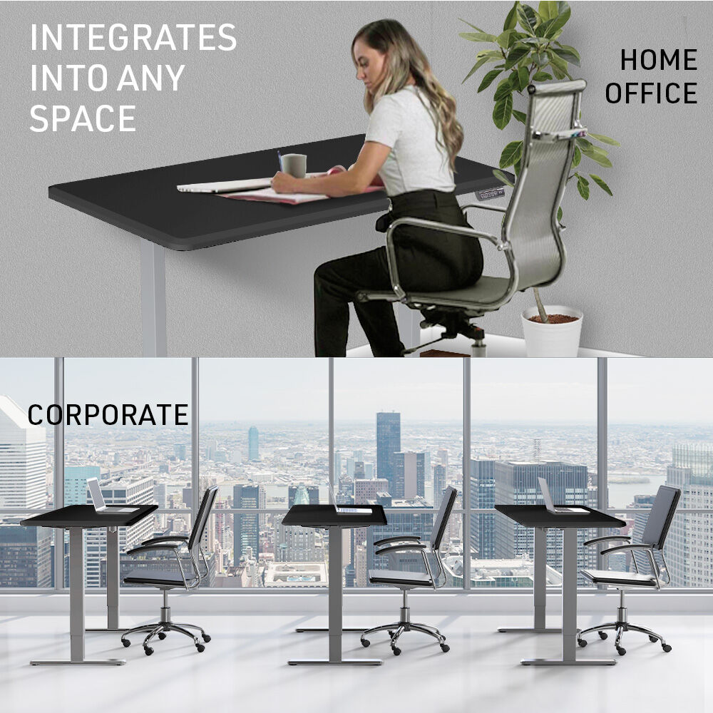 FORTIA Sit To Stand Up Standing Desk, 150x68cm, 72-118cm Electric Height Adjustable, 50kg Rated, Black/Silver Frame