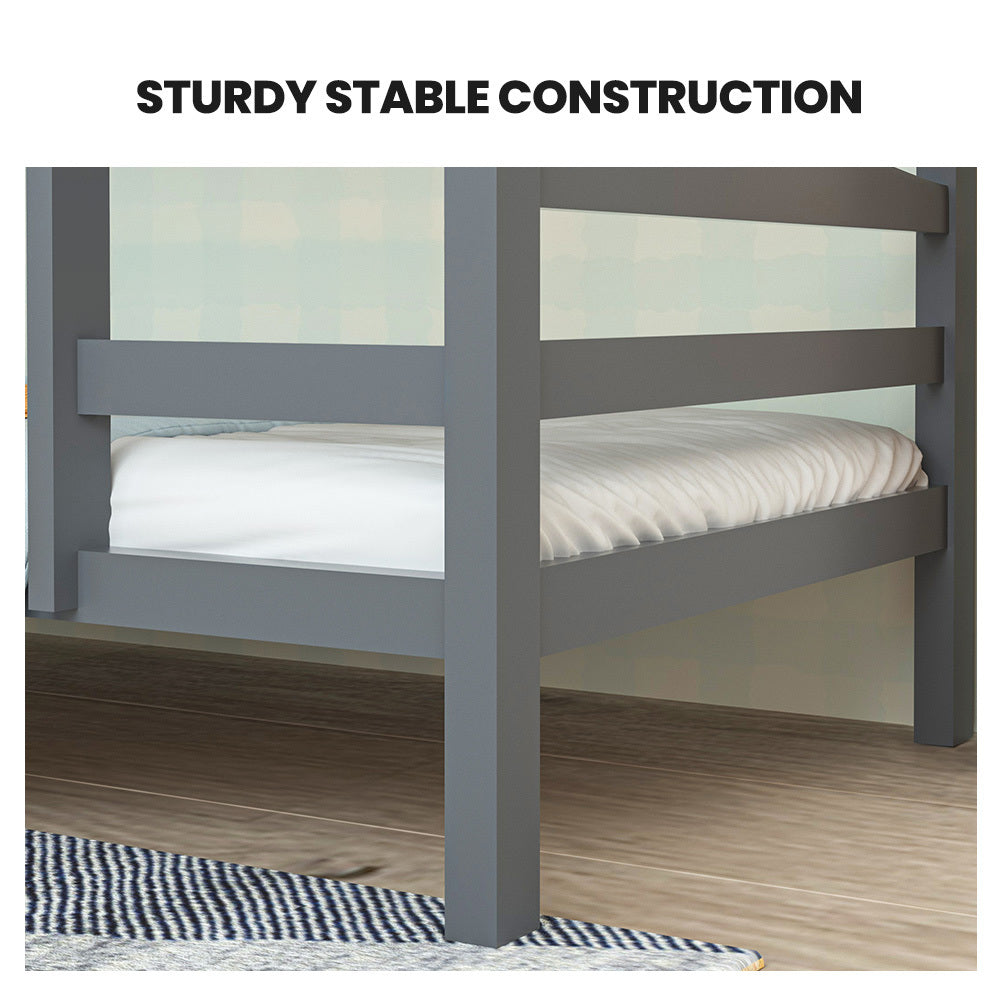 KINGSTON SLUMBER Single Bunk Bed Frame, Solid Pine 2-in-1 Modular Design, Converts to 2 Single Beds, For Kids, Grey