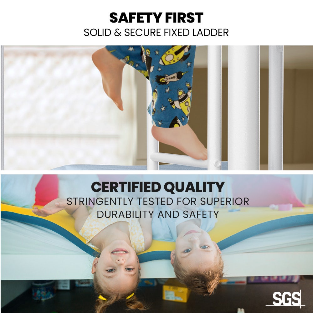 KINGSTON SLUMBER 2in1 Single Metal Bunk Bed Frame, with Modular Design, Matte White