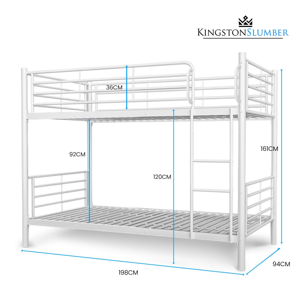 KINGSTON SLUMBER 2in1 Single Metal Bunk Bed Frame, with Modular Design, Matte White
