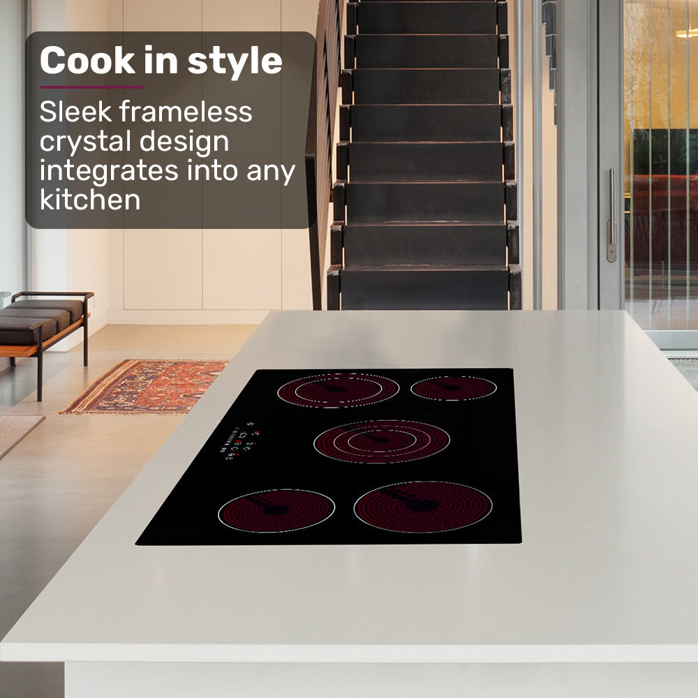 EuroChef 90cm 5 Zone Ceramic Cooktop, 8900W Electric, FlexiZone Adjustable Size Hobs, Touch Controls
