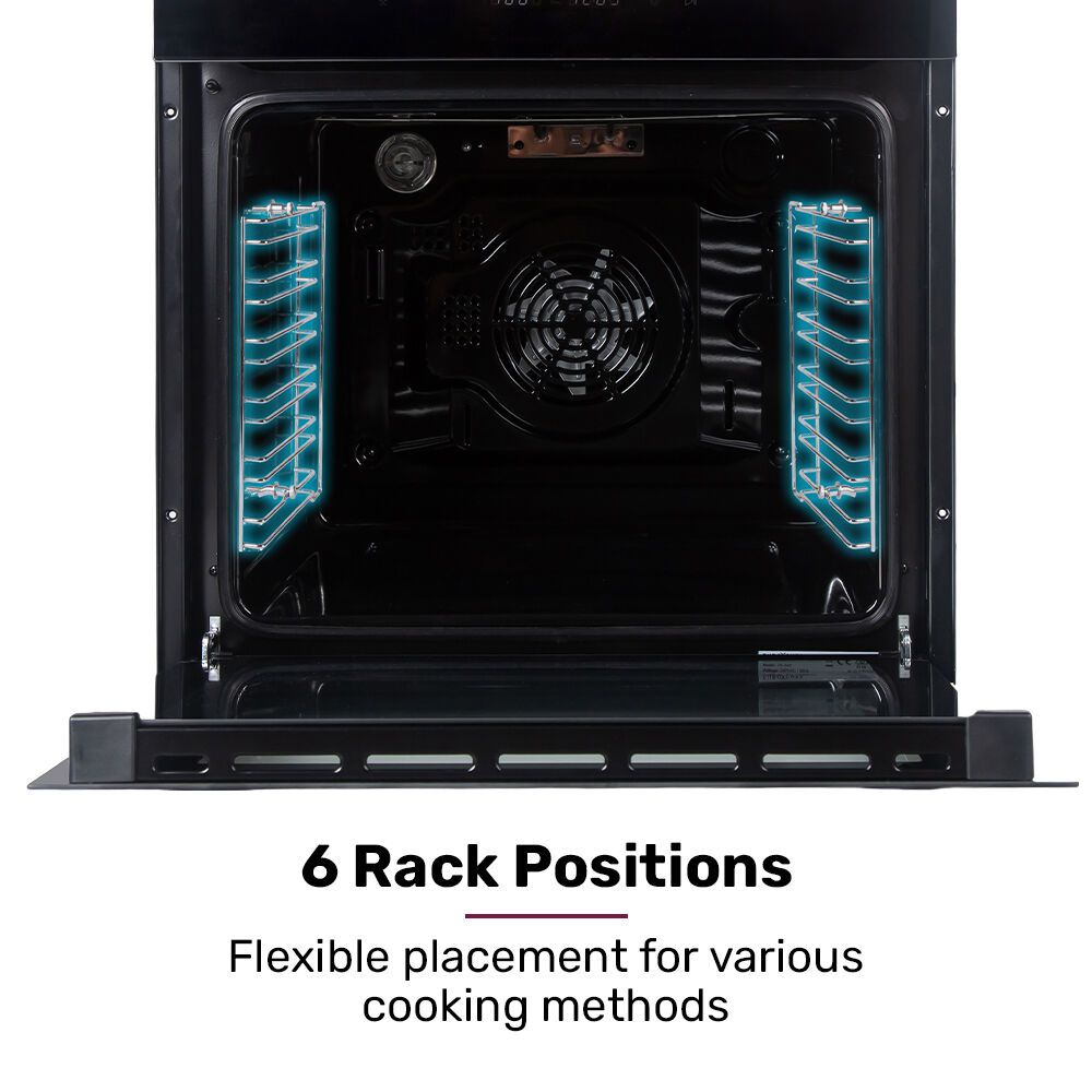 EUROCHEF 60cm Built-In Electric Oven, 80L, Water Clean, Air Fryer, 16 Functions, Triple-Glazed Door, Black, 15A Plug, Black