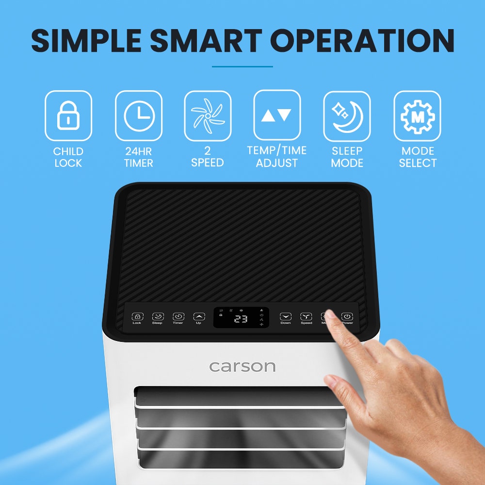 CARSON 2.05kW Portable Air Conditioner, Bluetec Edition, Dehumidifier & Fan Mode, Remote Control, 24hr Timer, Sleep Mode